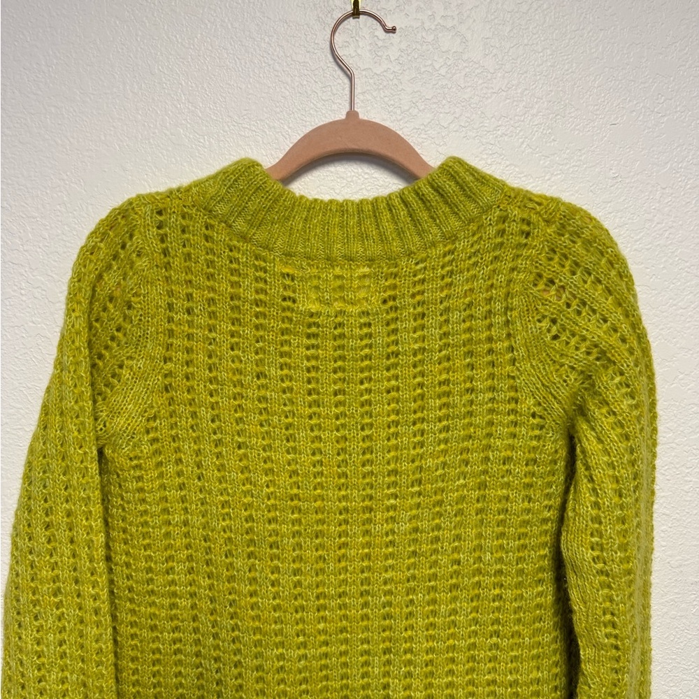 Field Flower Wool Blend Chartreuse Open Knit Sweater Anthro Style small - Picture 8 of 12